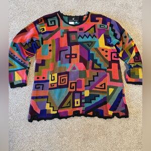 Peruvian Connection Sz M Art-to-Wear Pima Cotton Tribal Fun Lux Sweater Cardigan